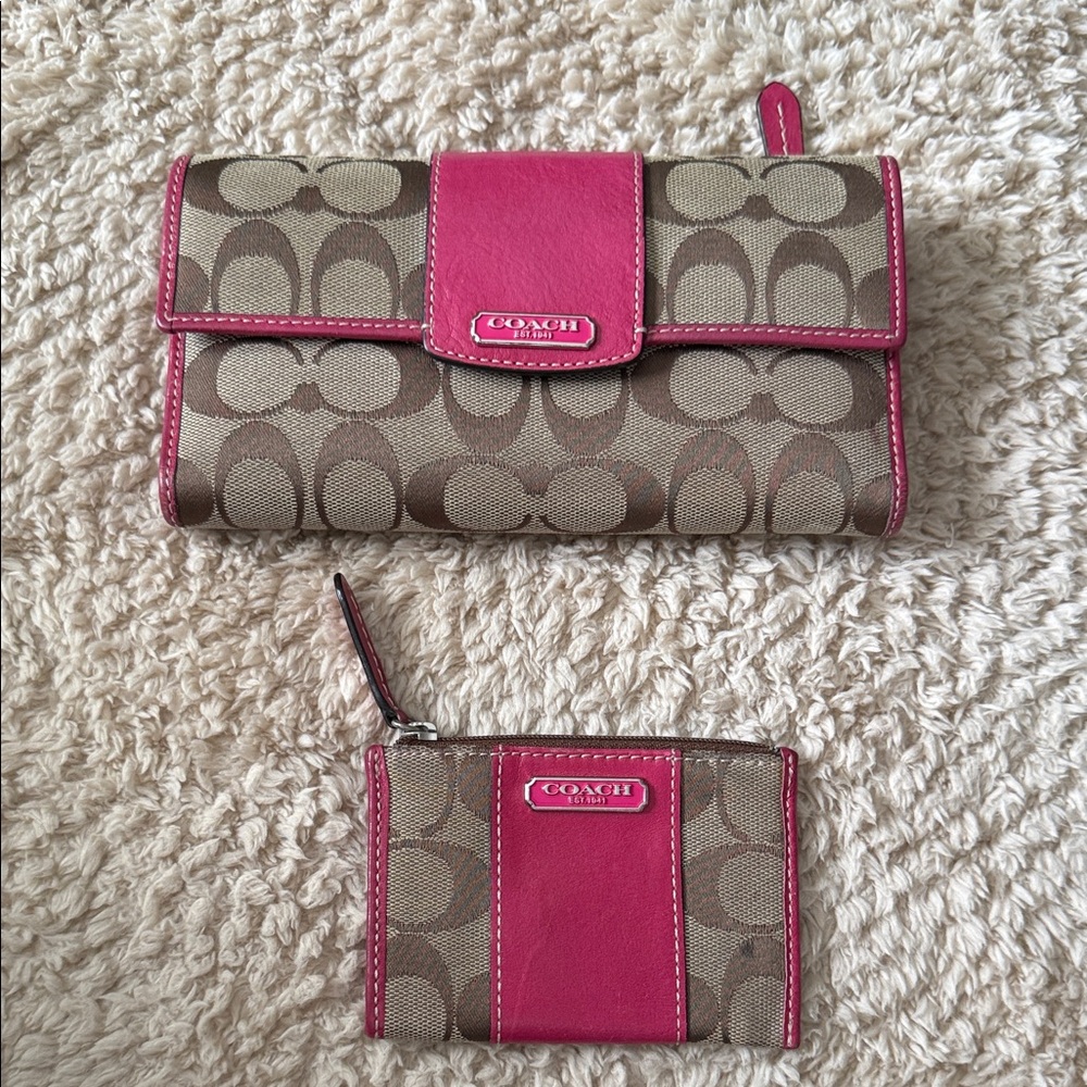 Coach Fuchsia and Beige Wallet Duo